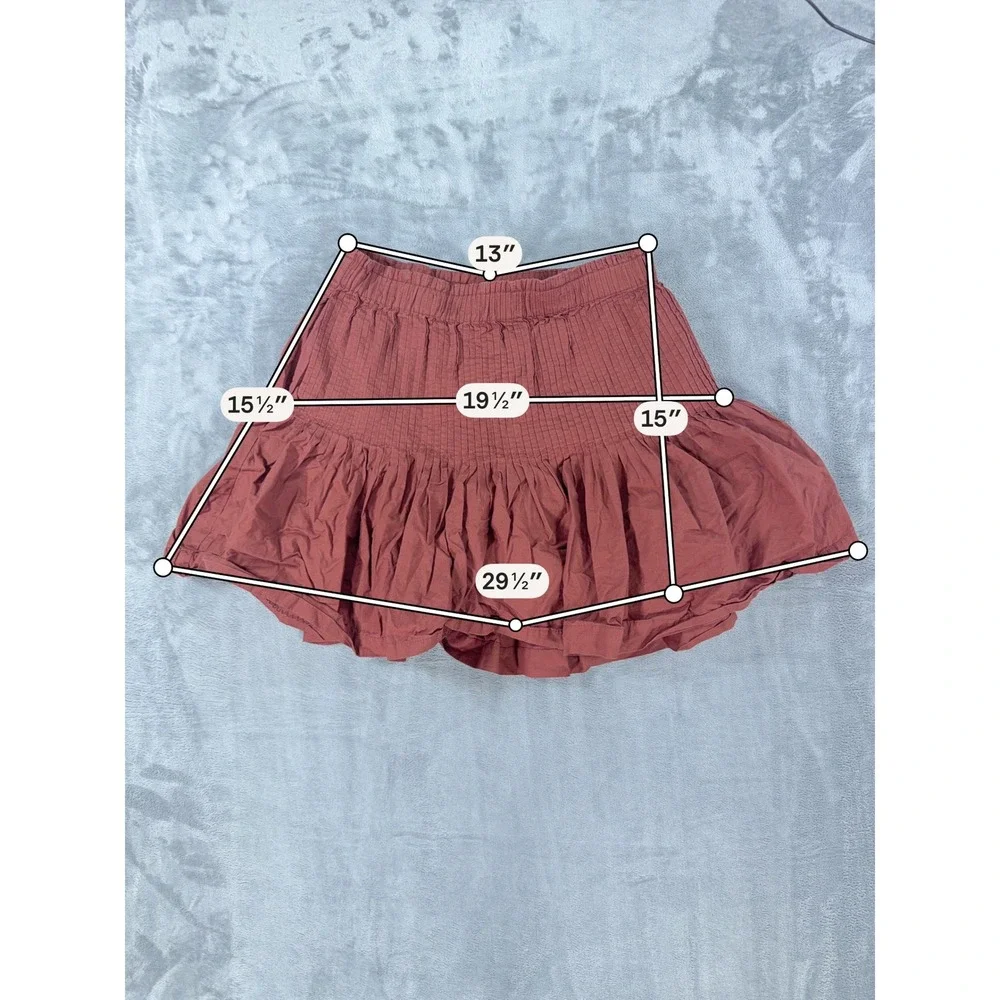 Anthropologie Smocked Drop Waist Ruffle Mini Skirt Womens Size XS Rust Red
